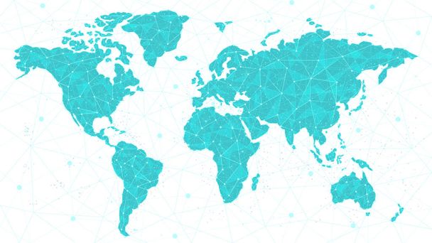 Weltkartenplexus - globale Technologie und Geschäftsverbindung - Vektor, Bild