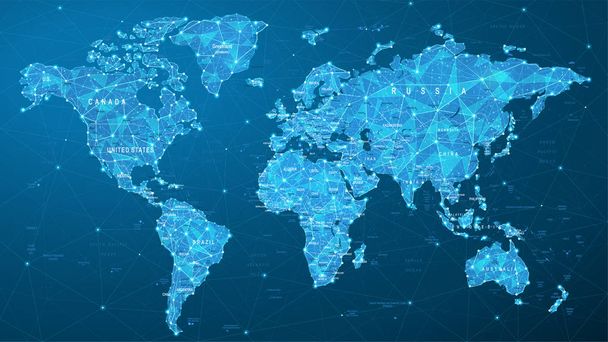 Mapa světa Plexus - Globální technologie a obchodní spojení - Vektor, obrázek