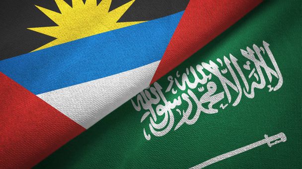 Antigua i Barbuda i Arabia Saudyjska flagi tkaniny tekstylne - Zdjęcie, obraz