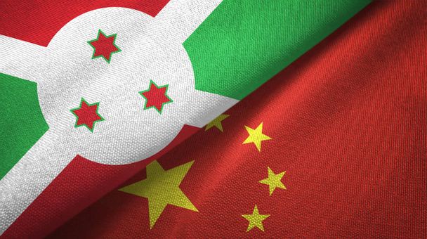 Μπουρούντι και Κίνα δύο σημαίες ύφασμα υφασμάτων, υφή υφάσματος - Φωτογραφία, εικόνα
