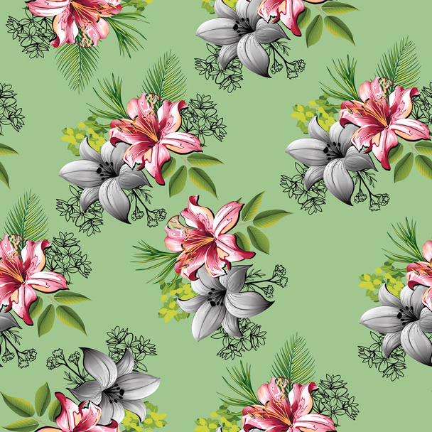 beautiful seamless flower with leave pattern  - Photo, Image
