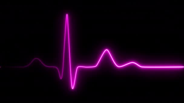 Neon heartbeat on black isolated background. 4k seamless loop animation. Background heartbeat line neon light heart rate display screen medical research - Footage, Video