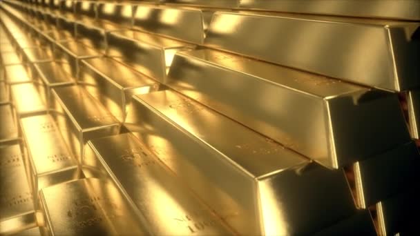 Loopable 4k animation of stairs made of gold bars or bullions. Success or getting rich concepts - Footage, Video