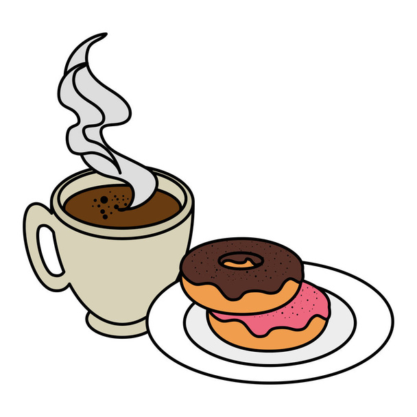 coffee cup with sweet donuts - Vektör, Görsel
