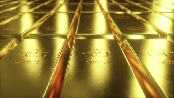 Seamless loop 4k animation of sliding camera view on gold bars - Footage, Video