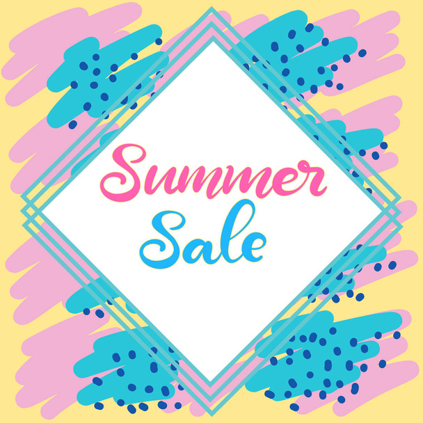 Summer sale banner with memphis background - Vecteur, image