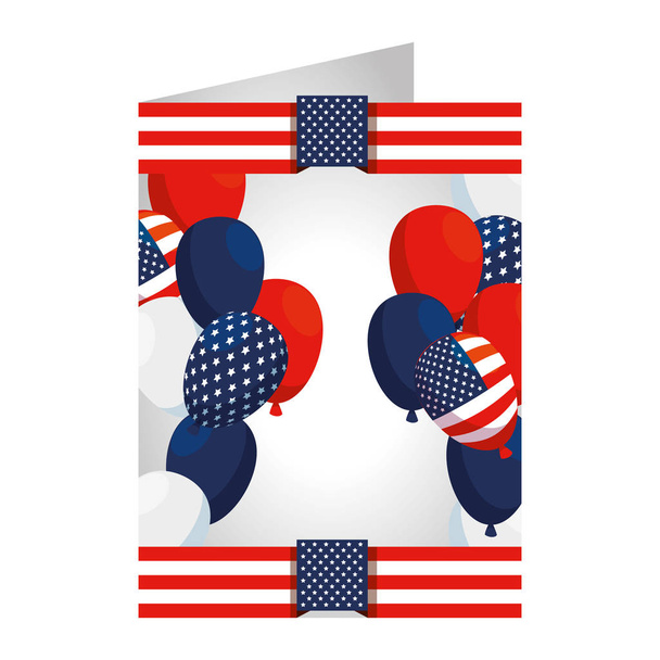Pocztówka z balonami helu flaga USA - Wektor, obraz
