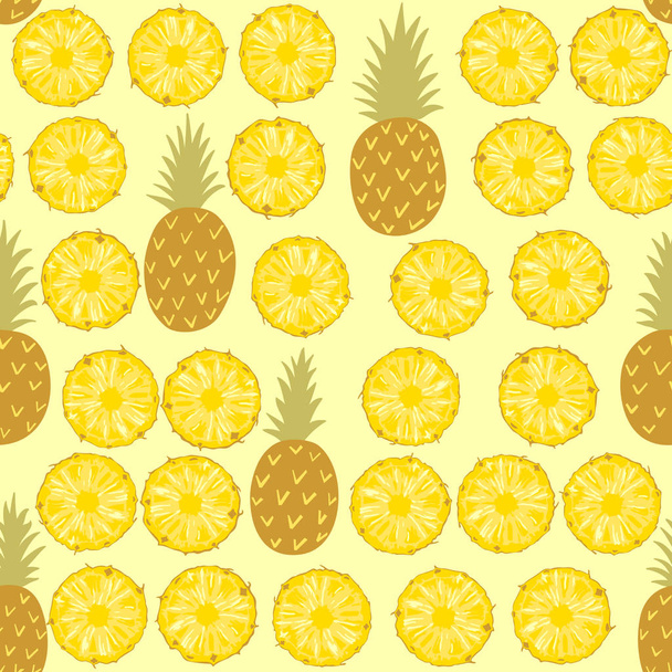 Bright yellow seamless pattern with pineapples - Vektori, kuva