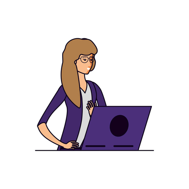 mujer joven usando ordenador portátil - Vector, imagen