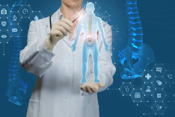 Operaio di medicina esamina la colonna vertebrale umana
 . - Foto, immagini