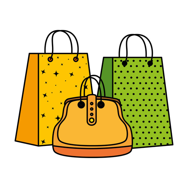Einkaufstaschen und Damenhandtasche - Vektor, Bild