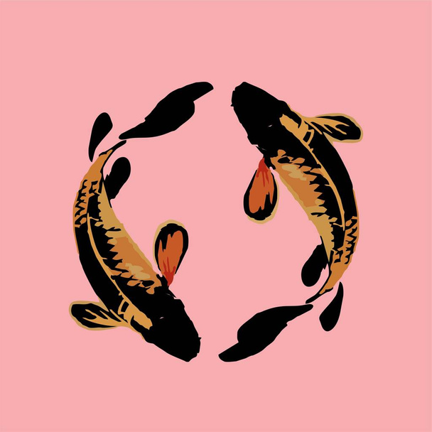 paar Koi vissen illustratie in realistische borstel moderne kunststijl - Vector, afbeelding