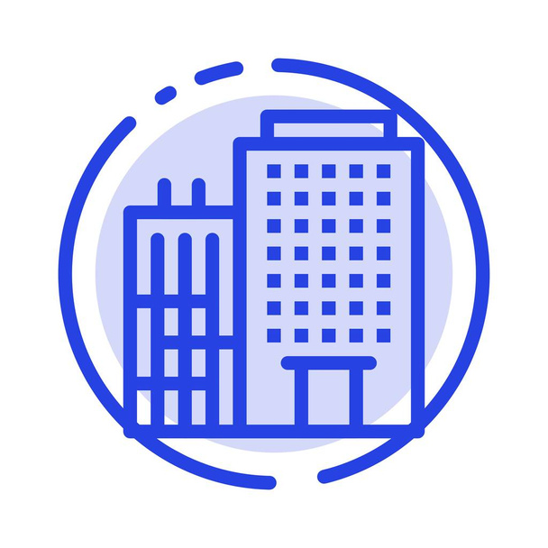 Hotel, gebouw, Home, service blauw pictogram met stippellijn - Vector, afbeelding