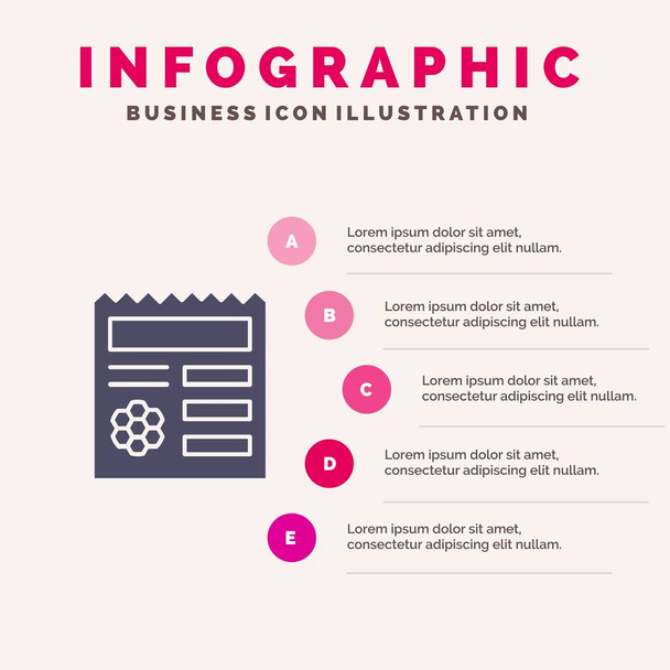 Basic, Ui, Manu, Dokument Solid Icon Infographics 5 Steps Presen - Vektor, Bild