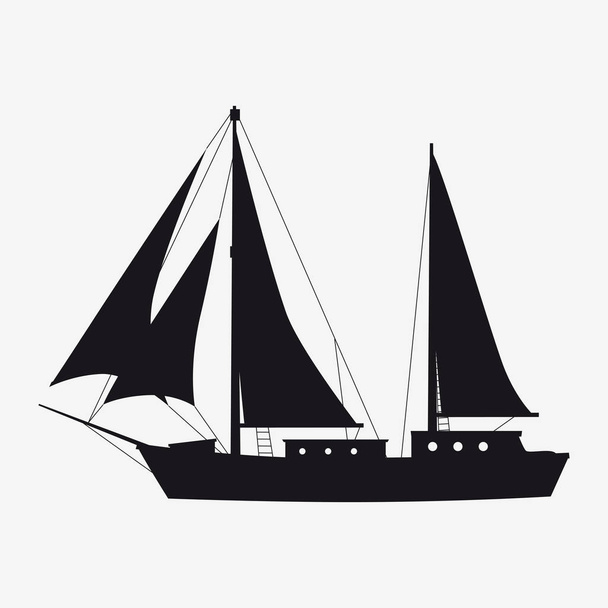 Icon sailboat, boat, yacht side view silhoutte. Vector, isolated simple style symbol sign and button - Vector, Image