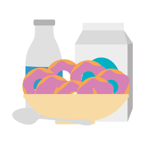 sweet donuts in dish with milk - Vector, Image