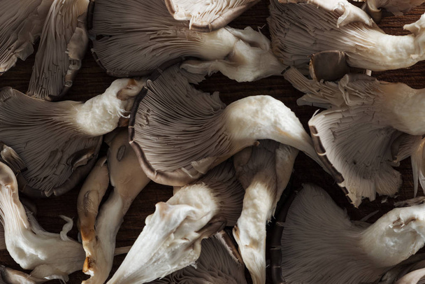 close up view of raw textured mushrooms in pile - Foto, afbeelding