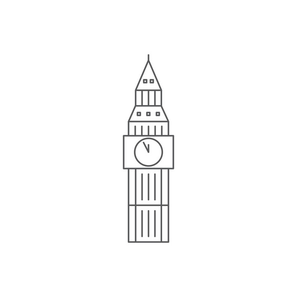 ビッグベンクロック、英国、ロンドン、記念碑、英国、世界のモニュメントアイコン、白い背景に隔離 - ベクター画像