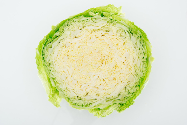 top view of green fresh organic cabbage half isolated on white - Photo, Image