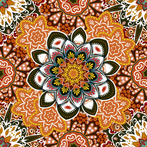Ethnic floral seamless pattern with mandalas - Vektör, Görsel