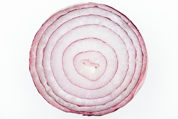 close up view of juicy organic fresh textured onion slice isolated on white - Photo, Image
