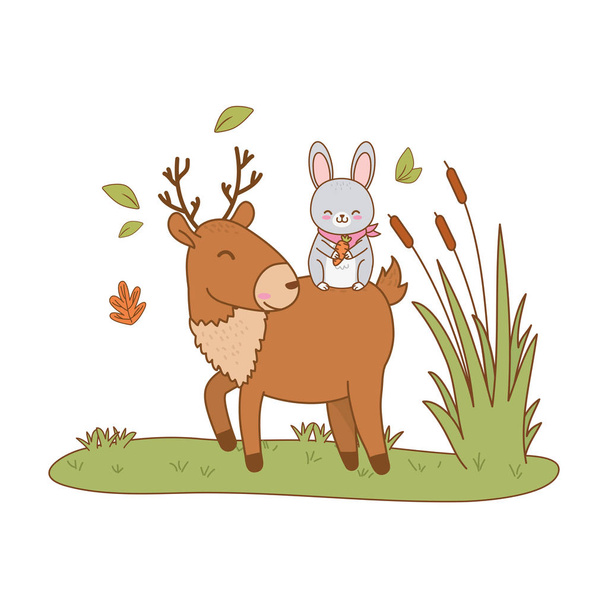 милый кролик и олени в полевых лесах символов
 - Вектор,изображение