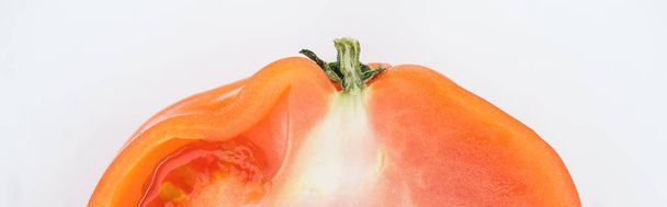 panoramic shot of ripe tomato half isolated on white - 写真・画像