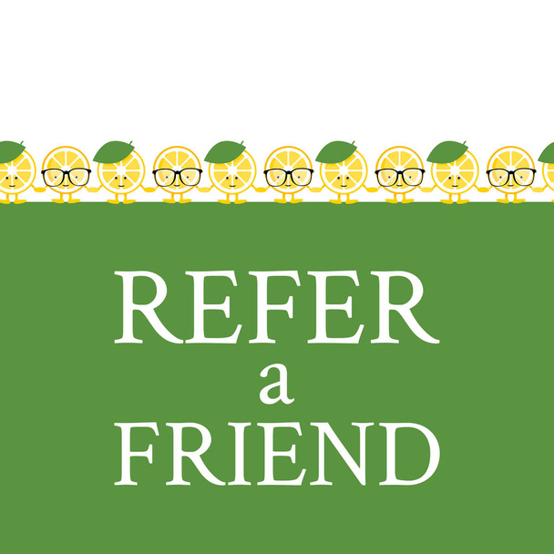 Seamless pattern with cute cartoon lemon holding hands. Background for different design. Refer a friend - Vector, Image