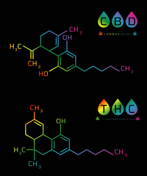 THC και CBD του μοριακού τύπου διάνυσμα φόρμουλα - Διάνυσμα, εικόνα