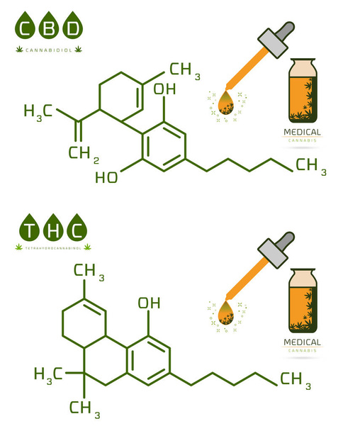 THC i CBD cząsteczki konopi formuła ilustracja wektor - Wektor, obraz