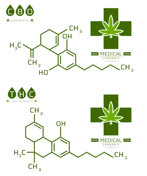 THC en CBD van cannabis molecuulformule vector illustratie - Vector, afbeelding