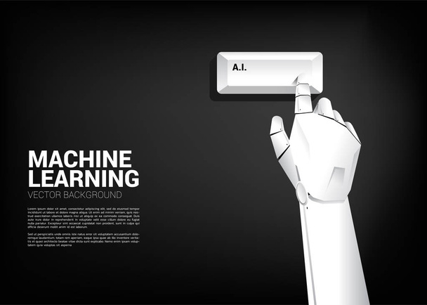 κοντινό χέρι ρομπότ αφής χειρός τεχνητής νοημοσύνης υπολογιστή κλειδί. επιχειρηματική έννοια της λύσης και την εργασία με τη μηχανική μάθηση. Διαχείριση τεχνητής νοημοσύνης. - Διάνυσμα, εικόνα
