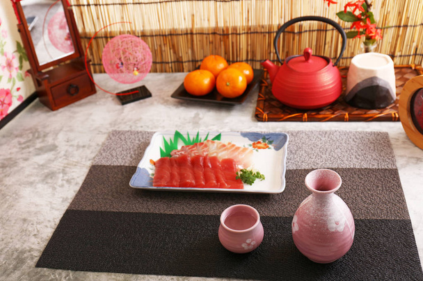 Delicious Japanese cuisine sushi and sake - Photo, image