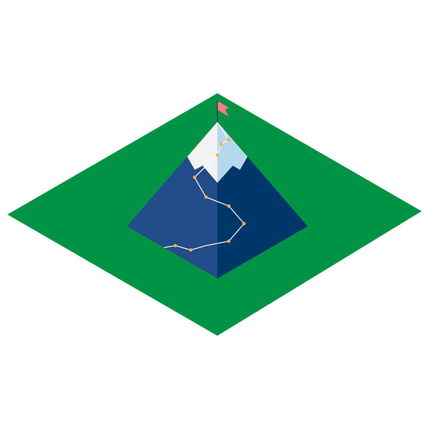 Mountain isometric icon with flag. - Wektor, obraz