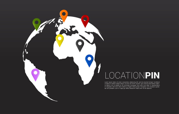 Marcador de pinos de localização 3D globo mundial. Conceito para infográfico do sistema de navegação GPS
 . - Vetor, Imagem