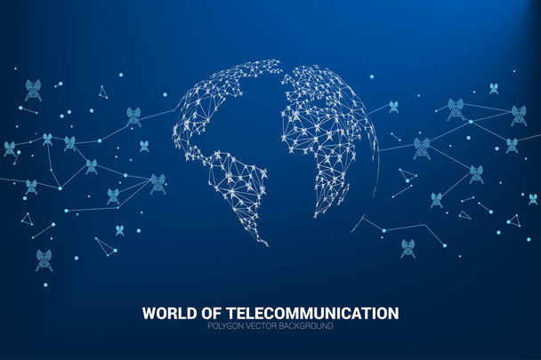 Vektor sokszög antennatorony ikon összeköt vonal a világ Térkép alakja. Koncepció a nemzetközi távközlési szolgáltatás és hálózat. - Vektor, kép