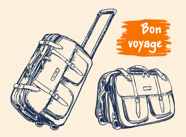 Vector sketch style illustration of two suitcases. Travel and tourism. Bon voyage  - Vektor, kép