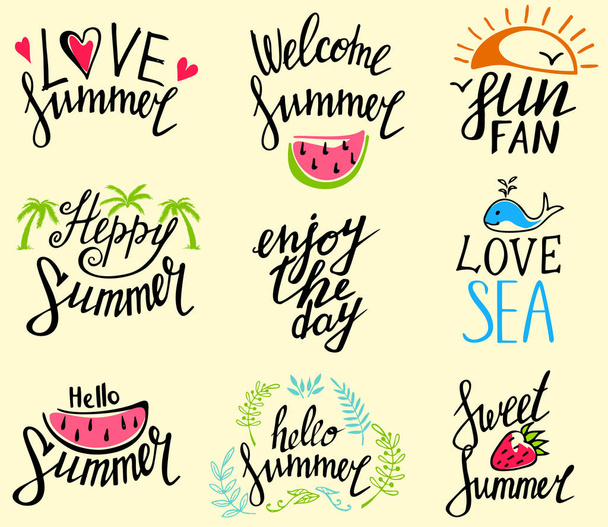 Summer labels, logos, hand drawn tags and elements set for summer holiday. Hand drawn summer signs and banners. Vector illustration. - Vecteur, image