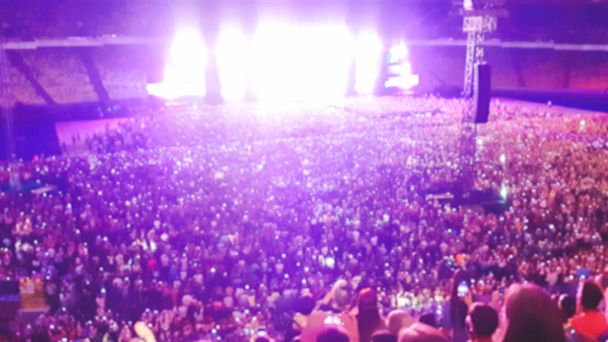 Defokussiertes Foto eines großen Stadions voller Fans auf dem Rockmusik-Konzert. perfekte Kulisse für Party, Disco oder Musikfestival - Foto, Bild