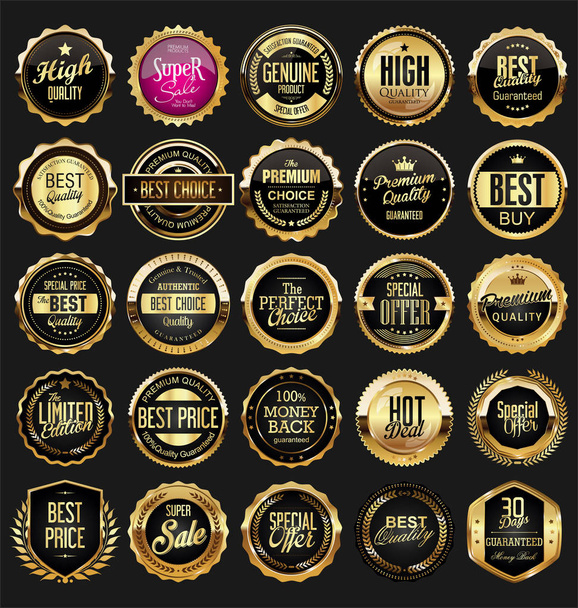 Retro golden ribbons labels and shields vector collection - Vector, afbeelding