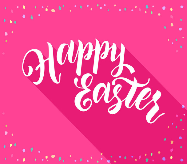 Happy Easter. Handdrawn modern brush lettering. Lettering with long shadow, isolated on pink background. Vector illustration - Vettoriali, immagini