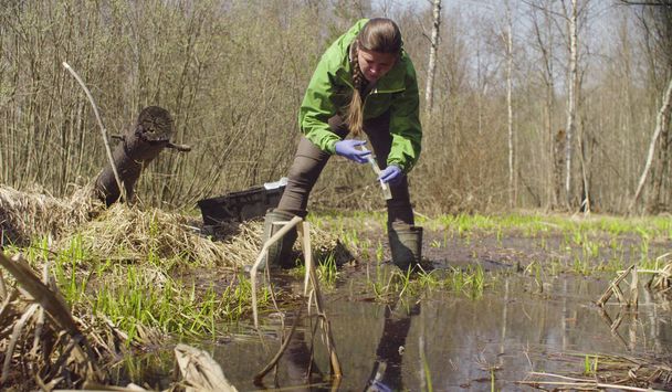 Ecologist getting samples of the water - Foto, Bild