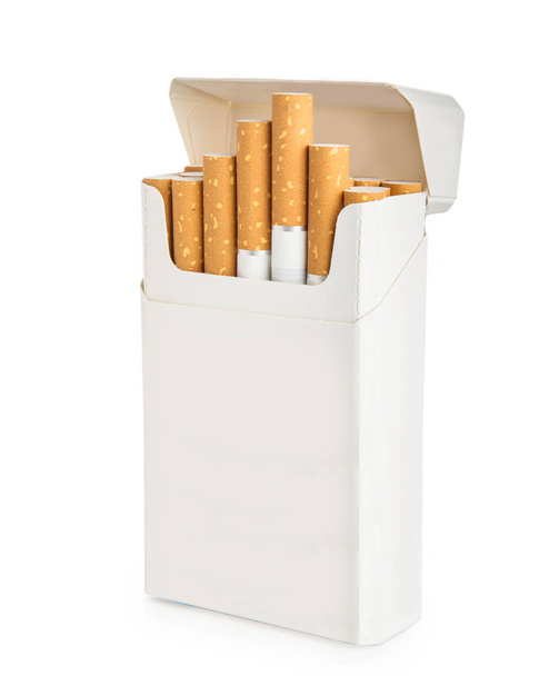 no name cigarettes in opened box isolated on white, copy space - Fotó, kép