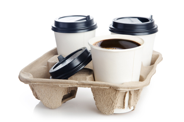 coffee to go, hot morning drinks in three cups  - Fotografie, Obrázek