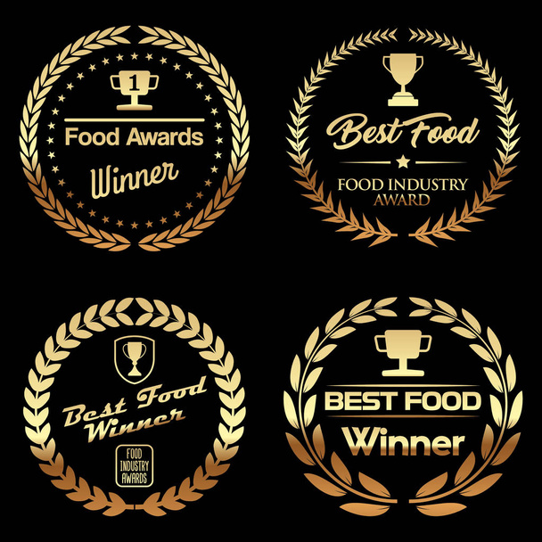 Food Awards. Set van gouden krans badges. - Vector, afbeelding
