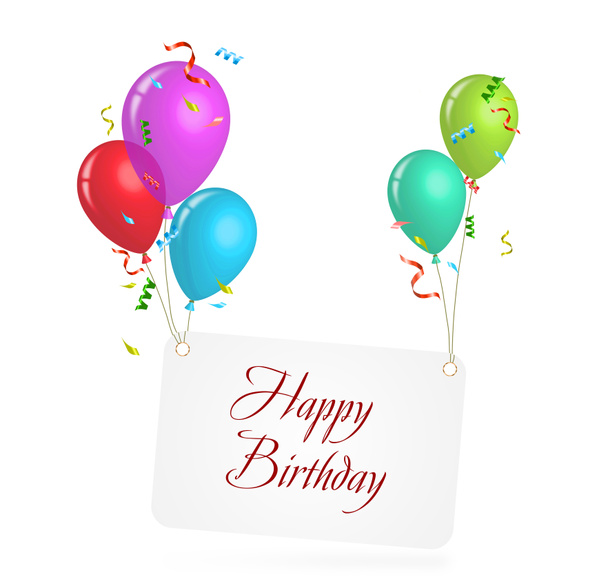 kolorowe ilustracji partii balony z wstążkami, Happy urodziny karty - Zdjęcie, obraz
