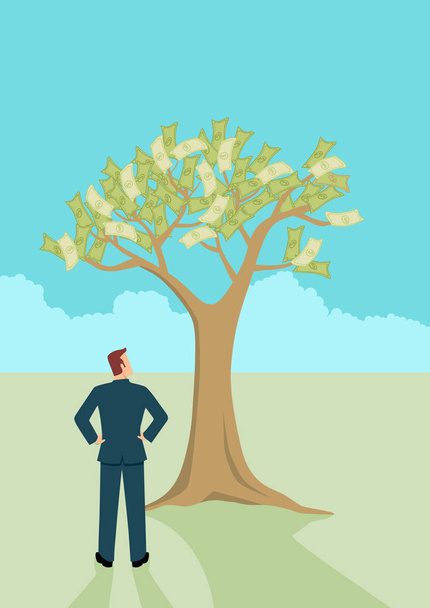 Empresário olhando para a árvore de dinheiro
 - Vetor, Imagem