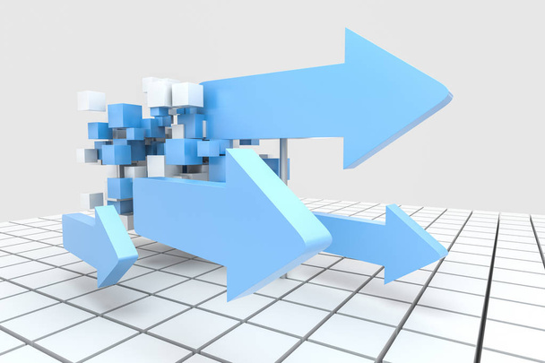 3D-Rendering, 3D-Modell des Pfeils, das Konzept der Entwicklung und Richtung - Foto, Bild