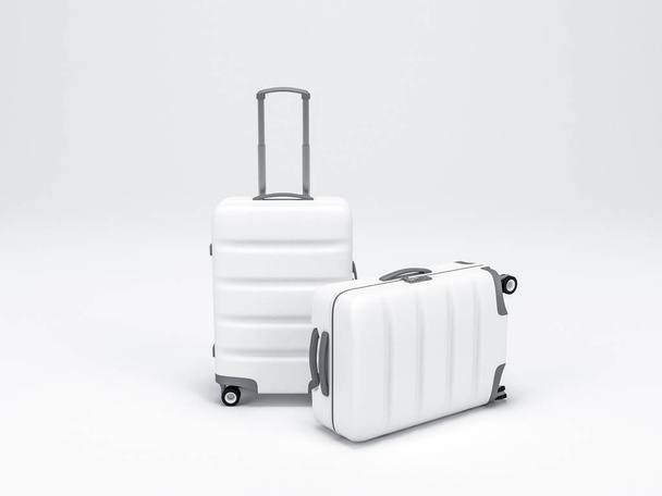 Set of stylish white suitcases on white background, 3d rendering  - Foto, Imagen