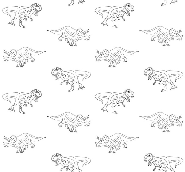 Vector seamless pattern of hand drawn doodle sketch triceratops and tyrannosaur dinosaur on white background  - Vektor, obrázek